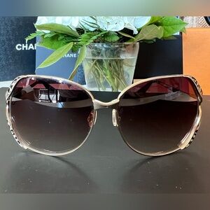 💕BARTON PERREIRA Oversized Sunglasses Leopard Gold Frame Smokey Topaz 63-14-120